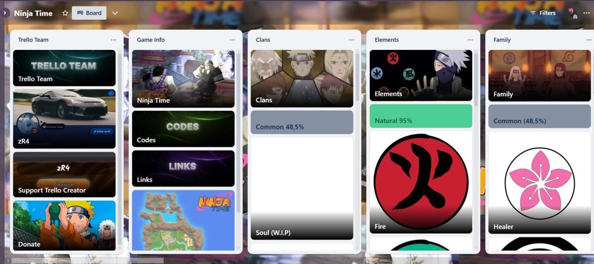 Visualização do jogo Ninja Time Roblox do Trello Board