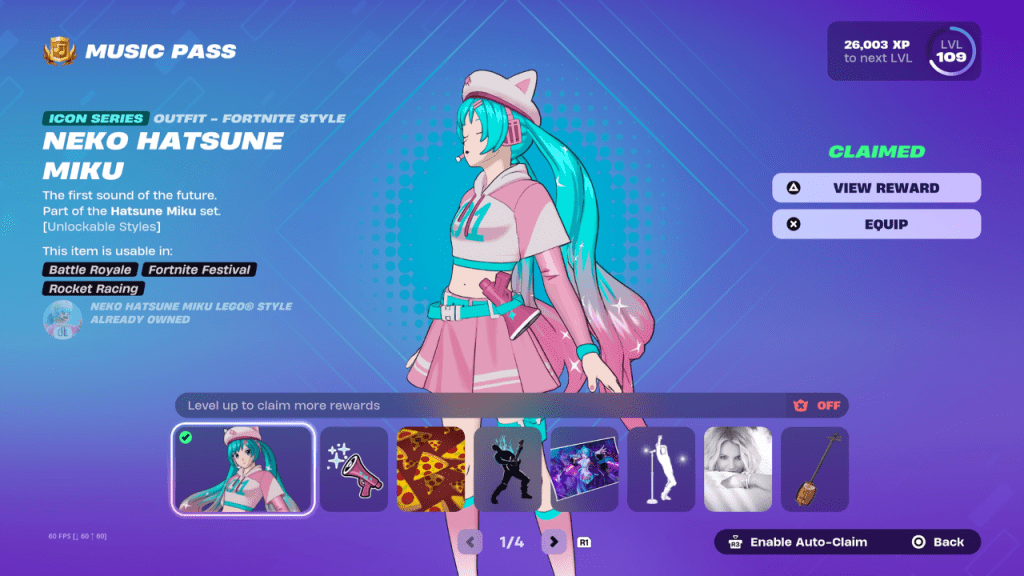 Neko Hatsune Miku Skin in the Fortnite Festivalシーズン7音楽パス