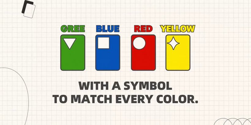Um green card com um triângulo, um cartão azul com um quadrado, um cartão vermelho com um círculo e um cartão amarelo com uma estrela