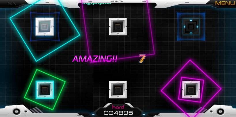 Screenshot del gameplay del controllo ritmo 2 che mostra sei nodi con cerchi lenti che si chiudono