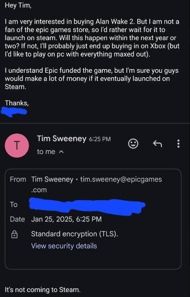 Alan Wake 2 wird nicht auf Steam verkauft, bestätigte Tim Sweeney