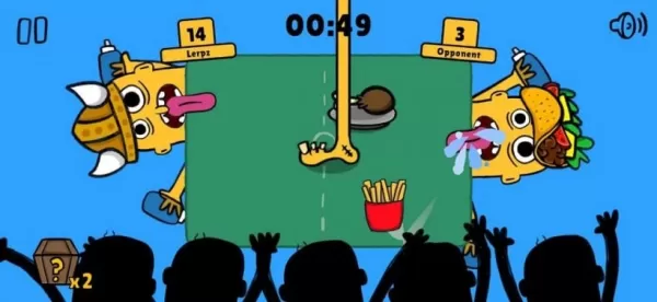 A picture of two people with their heads on a table trying to lick food