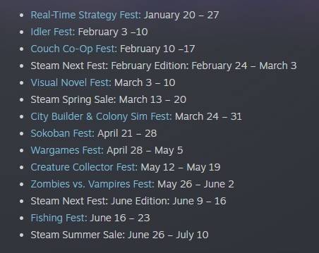 Calendário das Próximas Vendas da Steam, Primeiro Semestre de 2025