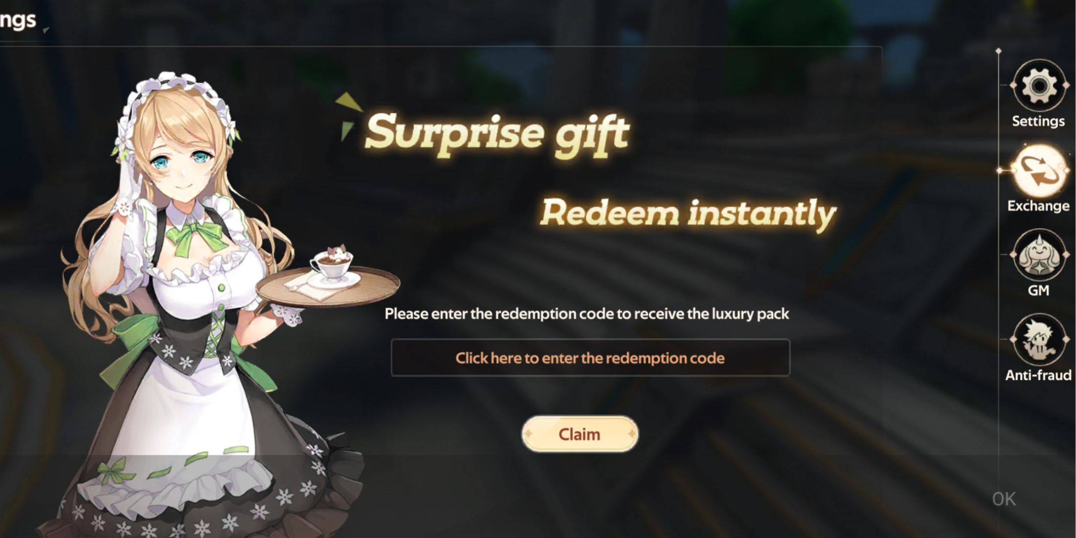 Image: In-game code redemption screen
