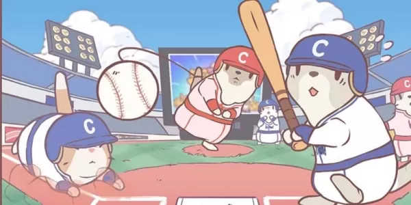three cute cats in costume playing baseball