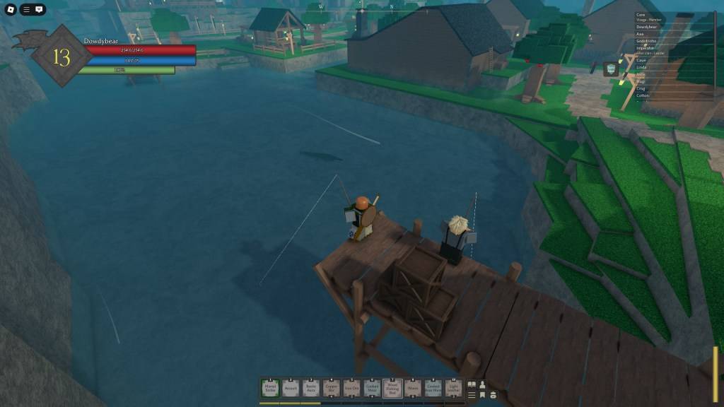 Simon, o pescador, está ao lado do jogador do Slayer Rune que está pescando