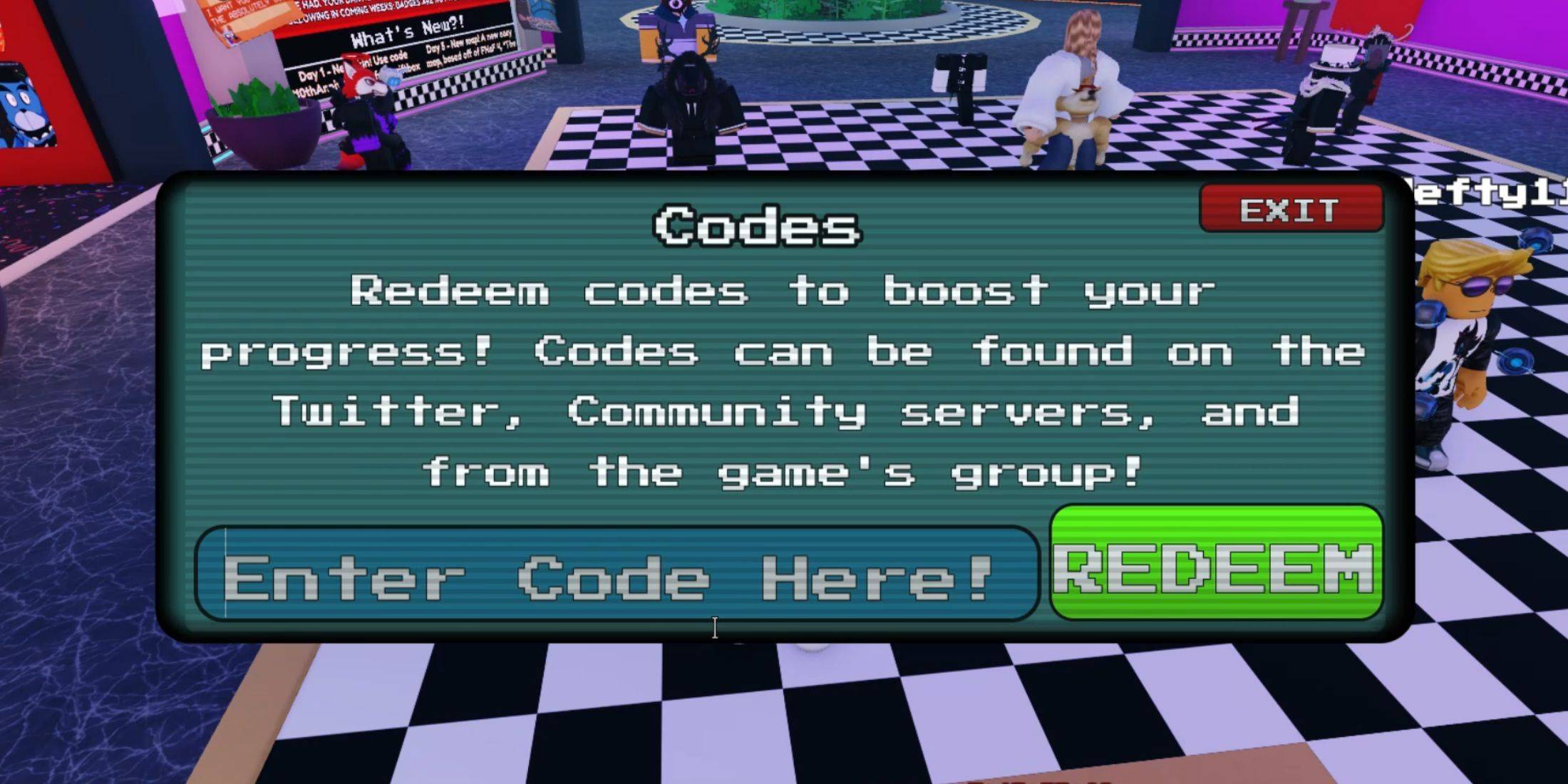 Image: Code Redemption Menu