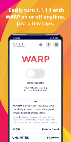 Schermata 1.1.1.1 WARP: Safer Internet 1