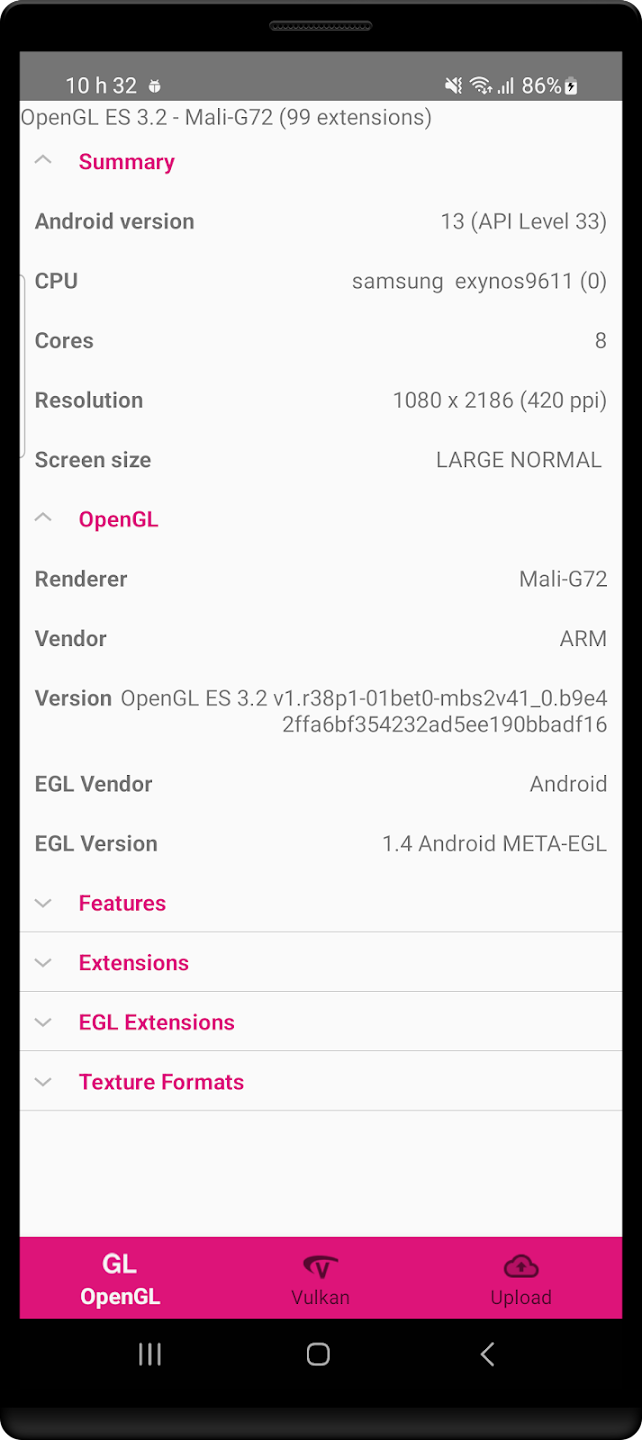 GLview Extensions Viewer Captura de tela 2