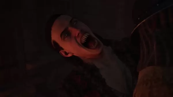 Coen, transformed into a vampire, opens his mouth wide, preparing to sink his long, sharp fangs into his prey