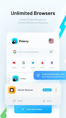 Pawxy - Fast VPN & Web Browser ဖန်သားပြင်ဓာတ်ပုံ 1