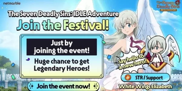 Элизабет демонстрирует белые крылья в игре Seven Deadly Sins: Idle Adventure