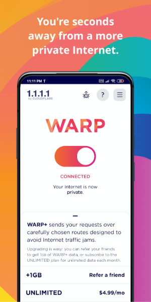 Schermata 1.1.1.1 WARP: Safer Internet 2